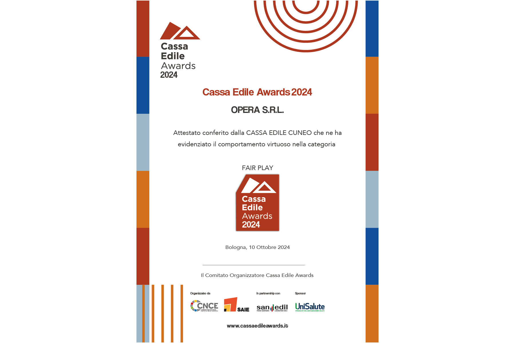 Vincitori del Bollino Cassa Edile Awards 2024